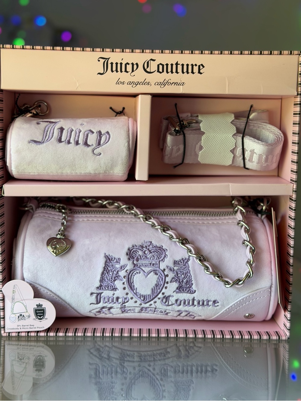 Juicy Couture Heritage Barrel Bag lilac mist purple Scottie dogs Velour NWT